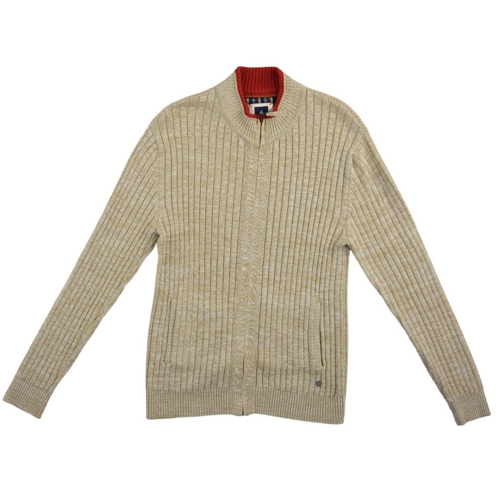 Blackberrys Cardigan Sweater Men's Size XL Beige Ribbed 100% Cotton Mock Neck